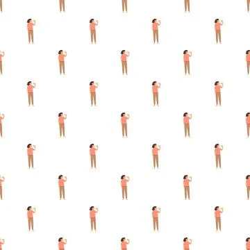 Repeating character pattern of a woman drinking coffee Illustrazione stock