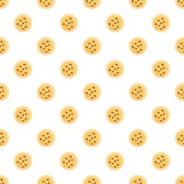 Repeating chocolate chip cookies pattern on white background Stockillustratie