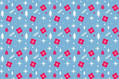 Repeating Christmas pattern vector with gifts and pine tree icons. Xmas patte Stock Illustration
