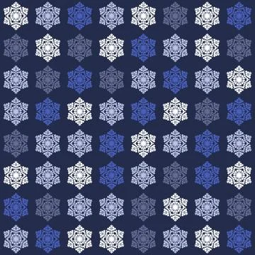 Repeating christmas seamless pattern, geometric ornament snowflake white blue Stockillustratie