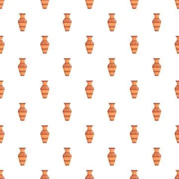 Repeating clay amphora drawing pattern on white background Stock Illustration