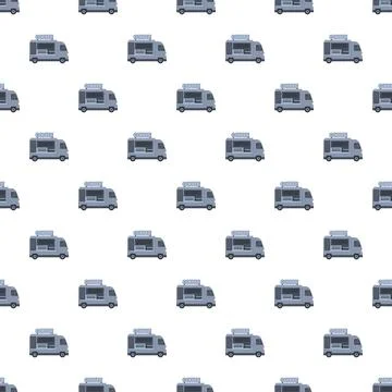 Repeating coffee food truck pattern providing mobile cafe services Stock Illustration