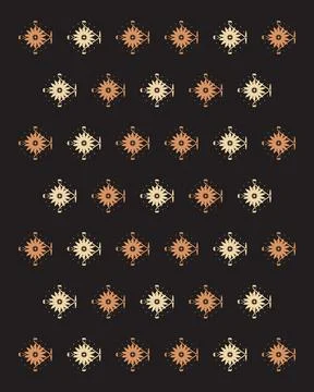 Repeating compass-like sun medallions create a refined celestial texture in.. Stock Illustration