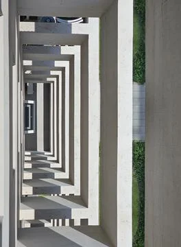 Repeating Concrete Rectangles Form a Deep Architectural Perspective Stock Photos