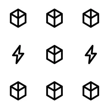 Repeating Cube and Lightning Bolt Pattern Vector Icon Grid on White Backgroun Stock Illustration