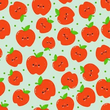 Repeating cute cartoon apples character pattern 库存插图