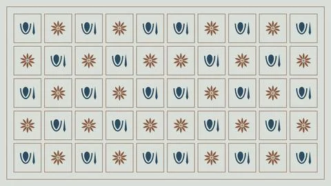 A repeating decorative pattern combines stylized tableware and floral roset.. Stock Illustration