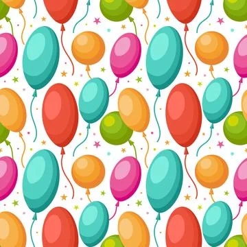 A repeating design featuring vibrant balloons that evoke a joyful and Stock Illustration