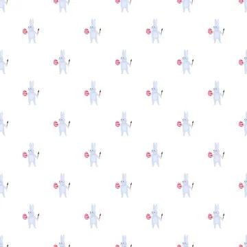 Repeating easter bunny painting eggs seamless pattern Stockillustratie