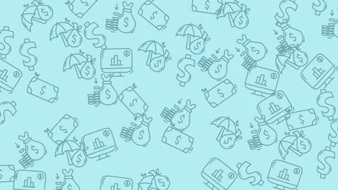 Repeating financial icons on light blue background. Suitable for websites, finan 스톡 동영상 333575914