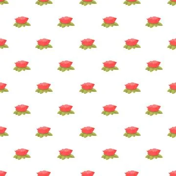 Repeating floral pattern with red rosebuds on white background Stock Illustration