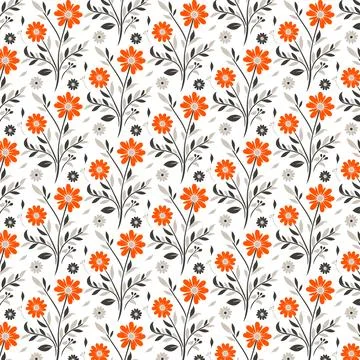 Repeating flower pattern with intricate botanical elements Stock Illustration