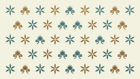A repeating folk floral pattern combines teal, brown, and cream motifs in a.. Illustrazione stock