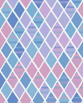 A repeating geometric diamond pattern in pastel pink, blue, and purple crea.. Stock Illustration