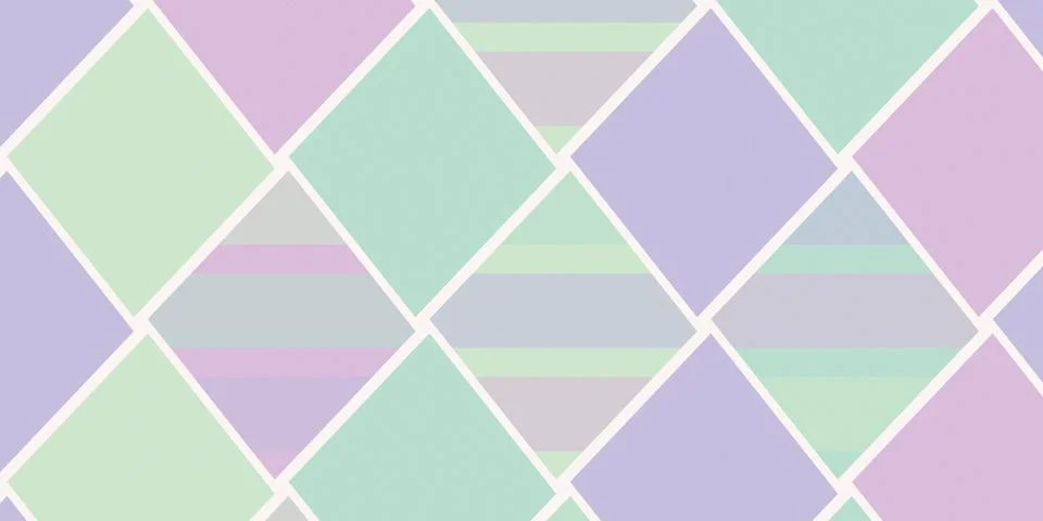 A repeating geometric diamond pattern in pastel mint, lavender, and peach c.. Stock Illustration