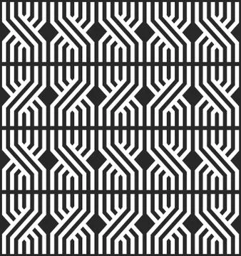Repeating geometric overlapping lines seamless pattern black and white mexica 스톡 일러스트