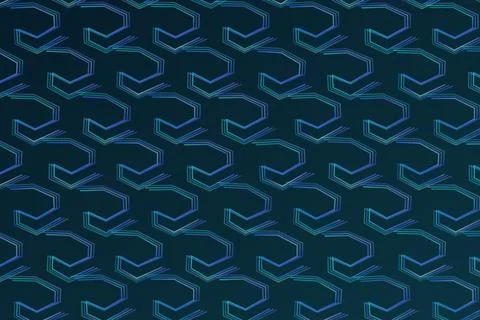 Repeating geometric pattern with blue and green lines forming abstract shap.. Stock Illustration