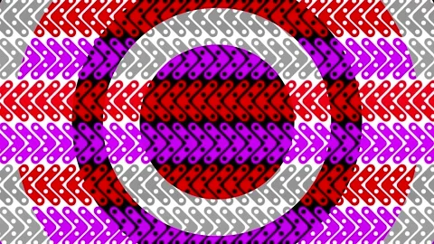 Repeating geometric pattern of circles and chevrons in red and purple Stock Footage 347999352
