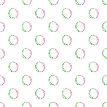 Repeating geometric pattern with hand drawn pink green circles イラスト素材