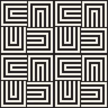 Repeating Geometric Stripes Tiling. Vector Seamless Monochrome Pattern 스톡 일러스트