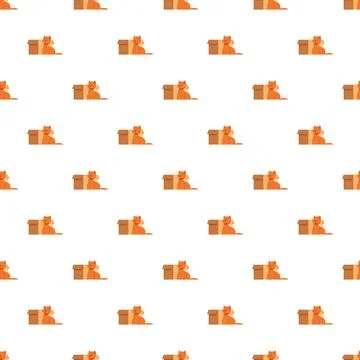 Repeating ginger cat sitting next to cardboard box pattern Stockillustratie