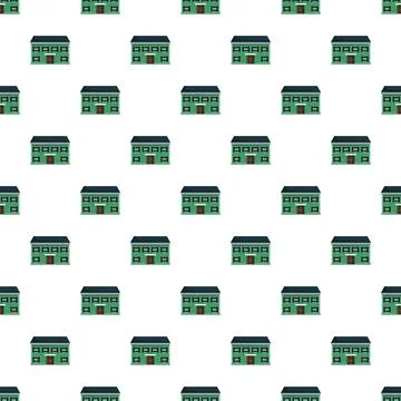 Repeating green house pattern on white background Stock Illustration