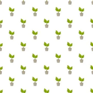 Repeating green houseplant pattern on white background Stock Illustration