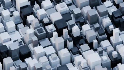 A repeating grid of interlocking light and dark gray cubic blocks creating a mod Stock Footage 340237766
