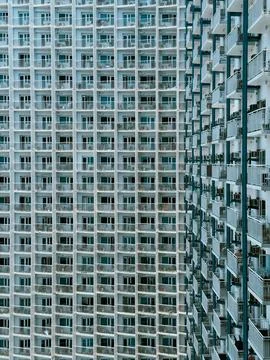 Repeating Grid Pattern, Modern Residential Building Facade, Makati, Philippines 스톡 사진