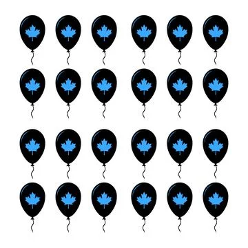 A repeating grid pattern of twenty four black balloons with light blue mapl.. 스톡 일러스트