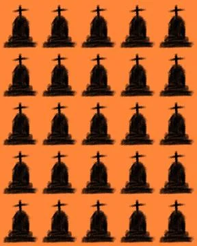 Repeating Halloween Gravestone Pattern on Orange Background Stock Illustration