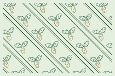 A repeating hand-drawn seedling pattern combines sage green and muted gold .. Stock Illustration
