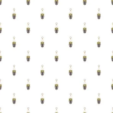Repeating hanging houseplant pattern on white background 스톡 일러스트