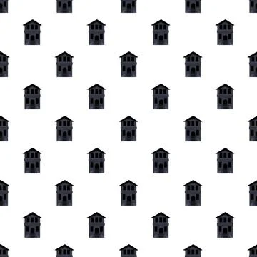 Repeating haunted house pattern creating spooky background 스톡 일러스트