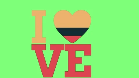 Repeating heart shaped national flag symbols with text displayed against a Stock Footage 346122251