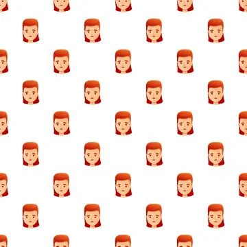 Repeating identical female character face pattern on white background Illustrazione stock