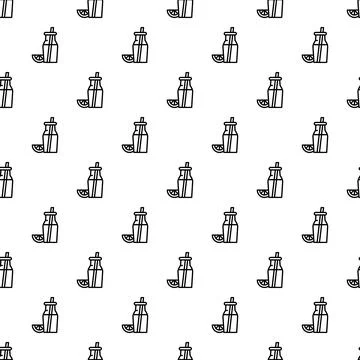 Repeating juice bottle outline pattern with lemon slice Stock Illustration