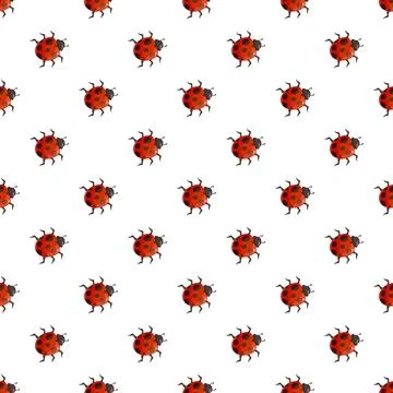 Repeating ladybug beetle pattern on white background Stockillustratie