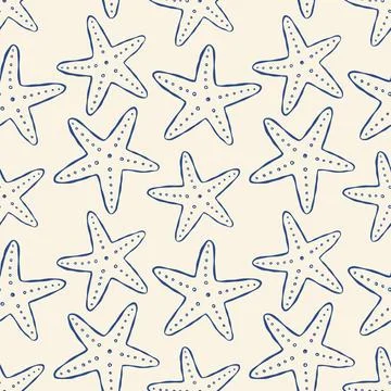 Repeating line art starfish pattern, perfect for summer or marine decor Stock Illustration