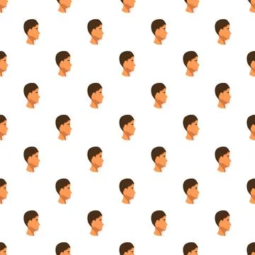 Repeating male head profile pattern with jawline measuring dots Illustrazione stock