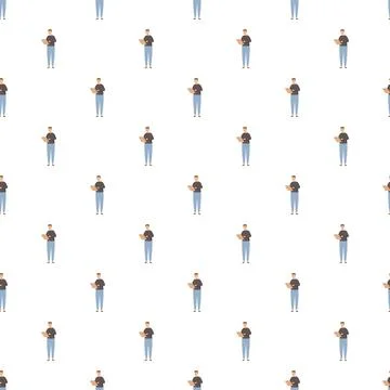 Repeating man holding tablet seamless pattern design Stock Illustration