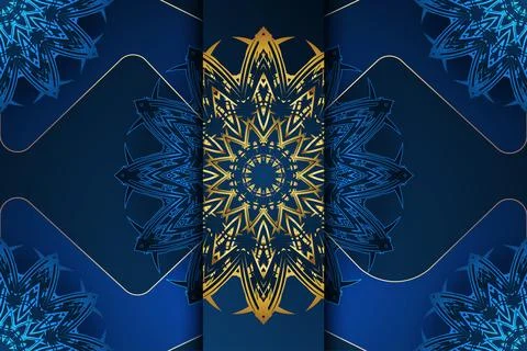Repeating Mandala Background With Intricate Gold And Blue Ornament Design Stock-Illustration