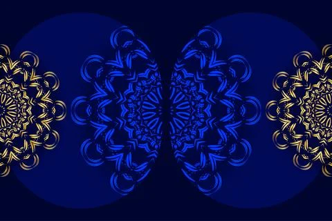 Repeating Mandala Background With Intricate Gold And Blue Ornament Design Stockillustratie