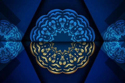 Repeating Mandala Background With Intricate Gold And Blue Ornament Design Stock Illustration