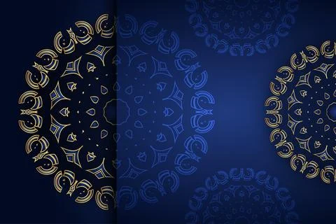 Repeating Mandala Background With Intricate Gold And Blue Ornament Design Stock Illustration