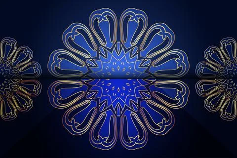 Repeating Mandala Background With Intricate Gold And Blue Ornament Design Stock Illustration