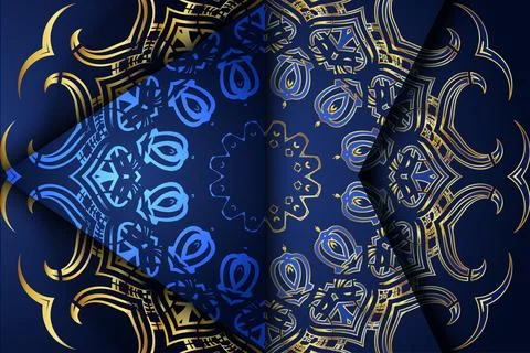 Repeating Mandala Background With Intricate Gold And Blue Ornament Design Stock Illustration