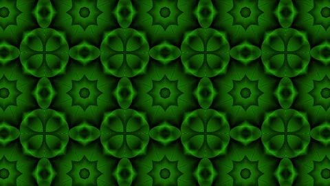 Repeating mandala green geometric patterns in a dark intricate design Stockbeeldmateriaal 296666877