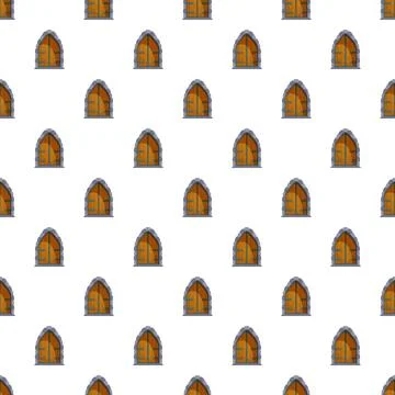 Repeating medieval arched door pattern on white background Stockillustratie