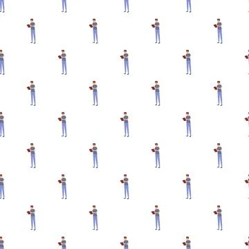 Repeating men in casual clothes reading document seamless pattern Stock Illustration